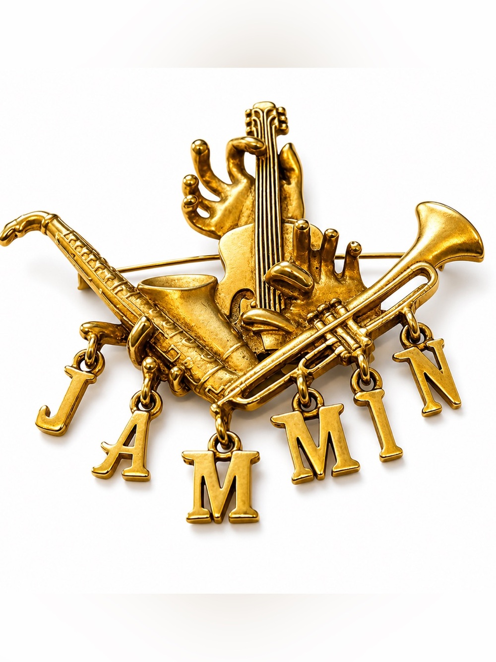 Vintage (80s) AJC Gold Tone Musical Instruments Brooch Pin